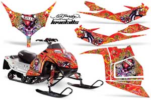 Polaris IQ Race 600 Sled Graphic Kit - All Years Ed Hardy - Love Kills Red