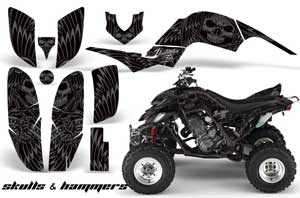 Yamaha Raptor 660 ATV Graphic Kit - 2001-2005 Skulls n Hammers Silver