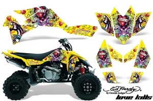 Suzuki LTR 450 ATV Graphic Kit - 2006-2009 Ed Hardy - Love Kills Yellow