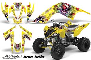 Yamaha Raptor 700 ATV Graphic Kit - 2006-2012 Ed Hardy - Love Kills Yellow
