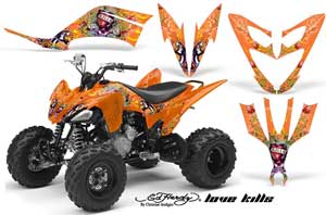 Yamaha Raptor 250 ATV Graphic Kit - 2008-2014 Ed Hardy - Love Kills Orange