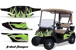 EZ-GO TXT Golf Cart Graphic Kit - 1994-2013 Tribal Flames Green