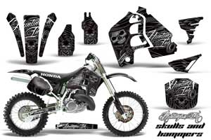 Honda CR500 Dirt Bike Graphic Kit - 1989-2001 Skulls and Hammers Silver