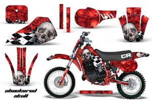 Honda CR60 Dirt Bike Graphic Kit - 1984-1985 Checkered Skull Red