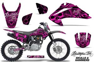 Honda CRF150 F Dirt Bike Graphic Kit - 2003-2007 Skulls and Hammers Pink
