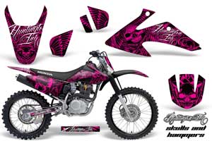 Honda CRF150 F Dirt Bike Graphic Kit - 2008-2014 Skulls and Hammers Pink