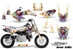 Honda CRF50 Dirt Bike Graphic Kit - 2004-2013 Ed Hardy - Love Kills White