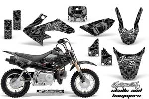 Honda CRF50 Dirt Bike Graphic Kit - 2004-2013 Skulls and Hammers SIlver