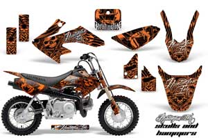 Honda CRF50 Dirt Bike Graphic Kit - 2004-2013 Skulls and Hammers Orange