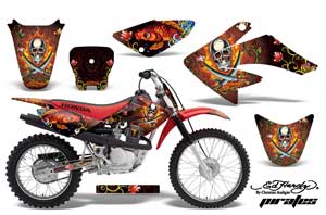 Honda CRF80 Dirt Bike Graphic Kit - 2004-2010 Ed Hardy - Pirates Red