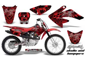 Honda CRF100 Dirt Bike Graphic Kit - 2004-2010 Skulls and Hammers Red