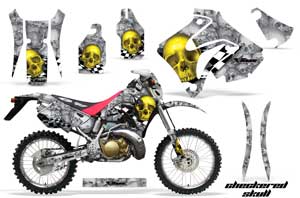 Honda CRM 250 AR Dirt Bike Graphic Kit - 1989-1999 Checkered Skull Yellow