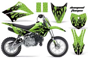 Kawasaki KLX110L Dirt Bike Graphic Kit - 2010-2018 Diamond Flames Black