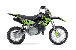 Kawasaki KLX110L Dirt Bike Graphic Kit - 2010-2018 Diamond Flames Green