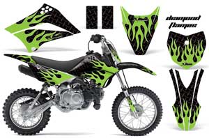 Kawasaki KLX110L Dirt Bike Graphic Kit - 2010-2018 Diamond Flames Green