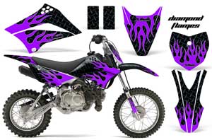 Kawasaki KLX110 Dirt Bike Graphic Kit - 2010-2016 Diamond Flames Purple