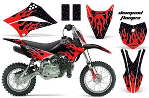 Kawasaki KLX110 Dirt Bike Graphic Kit - 2010-2016 Diamond Flames Red