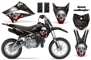 Kawasaki KLX110 Dirt Bike Graphic Kit - 2010-2016 Bone Collector Black