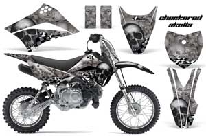 Kawasaki KLX110L Dirt Bike Graphic Kit - 2010-2018 Checkered Skulls Black