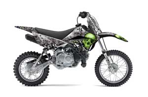 Kawasaki KLX110 Dirt Bike Graphic Kit - 2010-2016 Checkered Skulls Green