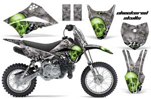 Kawasaki KLX110L Dirt Bike Graphic Kit - 2010-2018 Checkered Skulls Green