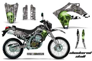 Kawasaki KLX250 Dirt Bike Graphic Kit - 2004-2007 Checkered Skull Green
