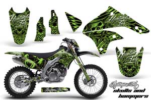 Kawasaki KLX450 Enduro Dirt Bike Graphic Kit - 2008-2016 Skulls and Hammers Green