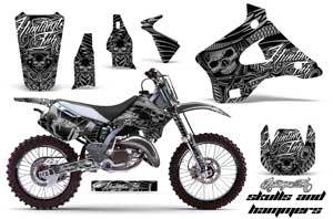 Kawasaki KX125 Dirt Bike Graphic Kit - 1994-1998 Skulls and Hammers Silver