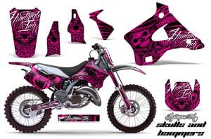 Kawasaki KX250 Dirt Bike Graphic Kit - 1994-1998 Skulls and Hammers Pink