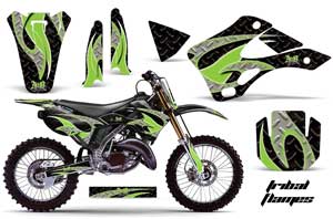 Kawasaki KX250 Dirt Bike Graphic Kit - 1999-2002 Tribal Flames Green