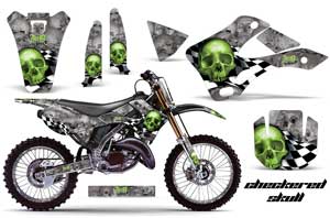 Kawasaki KX250 Dirt Bike Graphic Kit - 1999-2002 Checkered Skull Green