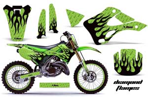 Kawasaki KX250 Dirt Bike Graphic Kit - 1999-2002 Diamond Flames Green