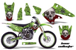 Kawasaki KX250F Dirt Bike Graphic Kit - 2004-2005 Bone Collector Green