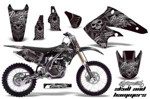 Kawasaki KX250F Dirt Bike Graphic Kit - 2004-2005 Skulls and Hammers Silver
