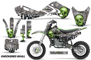 Kawasaki KLX110 Dirt Bike Graphic Kit - 2002-2009 Checkered Skull Green