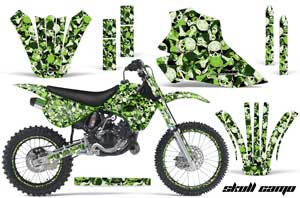 Kawasaki KX100 Dirt Bike Graphic Kit - 1995-1997 Skull Camo Green