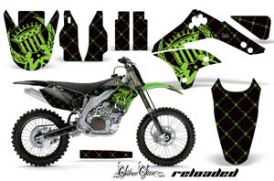 Kawasaki KXF450 Dirt Bike Graphic Kit - 2006-2008 Silver Star - Reloaded Green