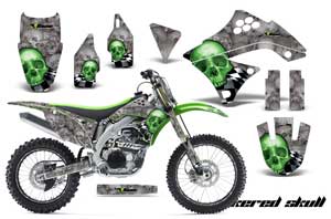 Kawasaki KXF450 Dirt Bike Graphic Kit - 2009-2011 Checkered Skull Green