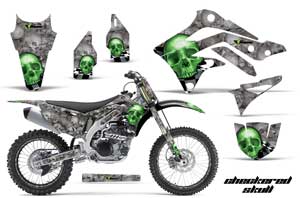Kawasaki KXF450 Dirt Bike Graphic Kit - 2012-2015 Checkered Skull Green