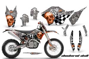 KTM C5 XC 125 / 525 Dirt Bike Graphic Kit - 2008-2010 Checkered Skull Orange