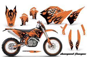 KTM C5 XC 125 / 525 Dirt Bike Graphic Kit - 2008-2010 Diamond Flames Orange