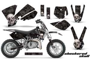 KTM SX 50 Adventure Jr / Sr Dirt Bike Graphic Kit - 2002-2008 Checkered Skull Black