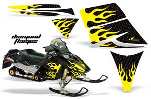 Ski Doo Rev Sled Graphic Kit - 2004-2012 Diamond Flames Yellow