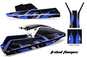 Yamaha Superjet Square Nose Jet Ski Graphic Kit - All Years Tribal Flames Blue