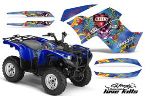 Yamaha Grizzly 700 / 550 ATV Graphic Kit - 2007-2014 Ed Hardy - Love Kills Blue