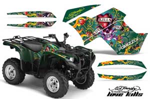 Yamaha Grizzly 700 / 550 ATV Graphic Kit - 2007-2014 Ed Hardy - Love Kills Green