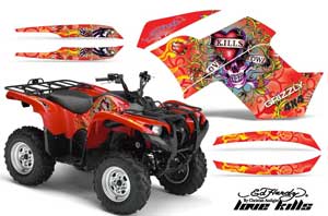 Yamaha Grizzly 700 / 550 ATV Graphic Kit - 2007-2014 Ed Hardy - Love Kills Red