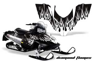 Polaris RMK / Shift / Assault Sled Graphic Kit - 2006-2020 Diamond Flames White