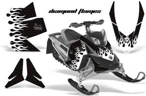 Ski Doo Rev XP Sled Graphic Kit - 2008-2012 Diamond Flames Black