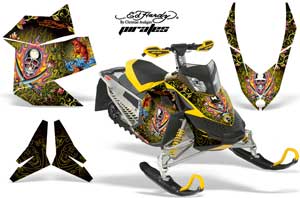 Ski Doo Rev XP Sled Graphic Kit - 2008-2012 Ed Hardy - Pirates Yellow